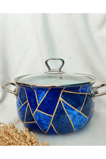 EBRULİEMAYE Mosaic Special Pattern Enamel Pot Small Size 2 Liters 18 cm Diameter Milk Yogurt Soup Pot