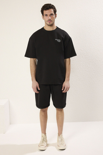 Trendyol Collection Μαύρο Κεντημένο Σετ Φούτερ Oversize - TMNSS24EM00002