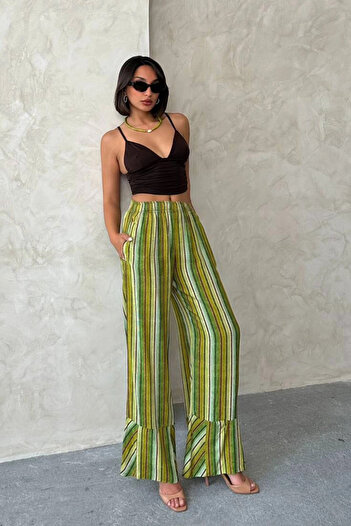bacc Women's green patterned summer viscose pants bchn-2525674