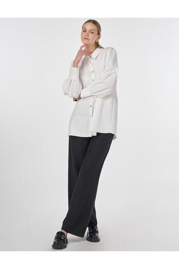 Kayra Shiny Buttoned Viscose Tunic Optical White
