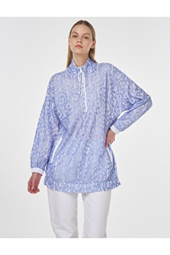 Kayra Denim Garnished Lace Sweatshirt Airman Blue