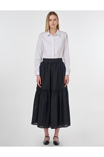 Kayra Floral Patterned Ruffle Skirt Black