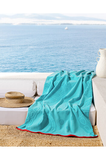 Madame Coco Hicampe 100% Cotton Beach Towel - Turquoise - 70X150 cm