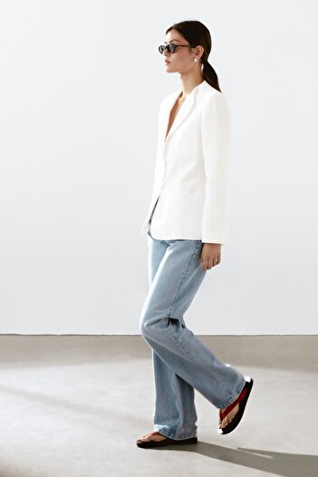 Massimo Dutti Katlı %100 keten blazer
