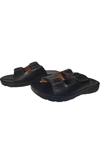 VİZYON Vizyon Men's Black Large Size Battal Buckle Slippers