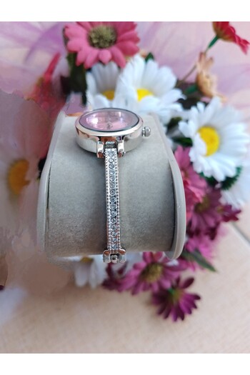 Enjoy Women's Wristwatch with Pink Dial Elegance and Elegant Stone Detail