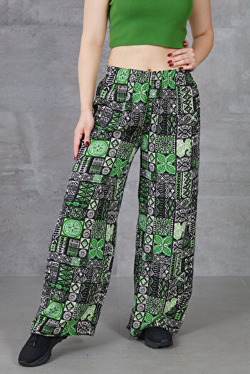 DPARİS Ethnic Pattern Wide Leg Trousers