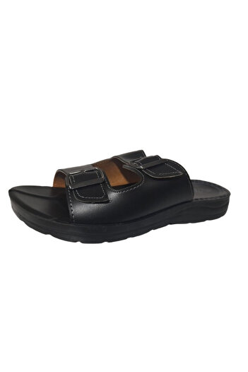 VİZYON Vizyon Men's Black Large Size Battal Buckle Slippers