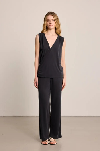 Gusto Wrap Cut Modal Blouse - Black