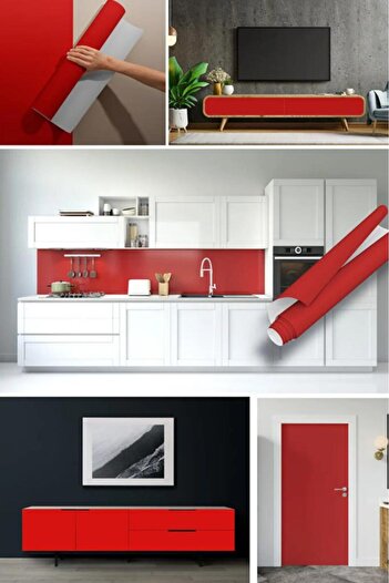 Renkli Duvarlar 67cm X 10Meter 1Pcs Roll Foil Adhesive Plain Red Kitchen Wall Covering Foil Paper