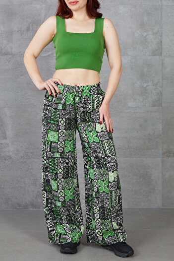 DPARİS Ethnic Pattern Wide Leg Trousers