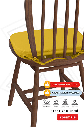 XPERMATE Standartfit Oval Sandalye Minderi Fermuarlı Yıkanabilir Kılıf Bağcıklı Su Ve Yağ Itici 42x42x5 Sarı