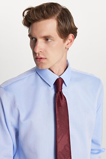 Tudors Cămașă Slim Fit Albastru, fără călcat, 100% bumbac, ecologică, certificată Ecoteks, fără călcat