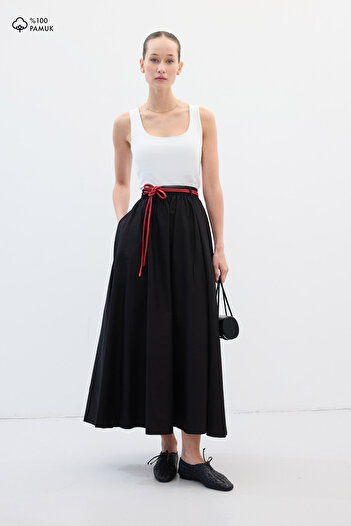Hooopstore Fusta neagra din bumbac cu talie elastica