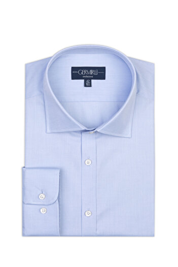 Germirli Blue Exclusive Classic Collar Tailor Fit 120S Cotton Shirt