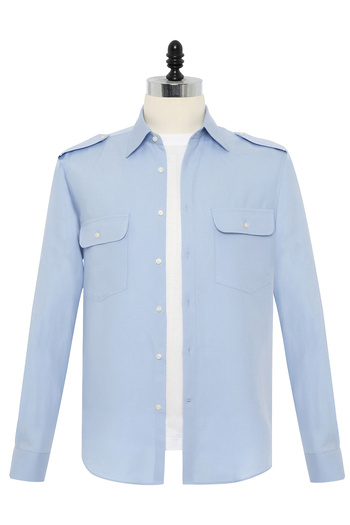 Germirli Light Blue Cotton Linen Epaulets Double Flap Pocket Foldable Sleeve Hi Shirt