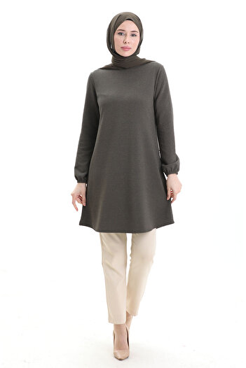 sefamerve Seasonal Tunic with Elasticated Sleeves 8753-03 Khaki