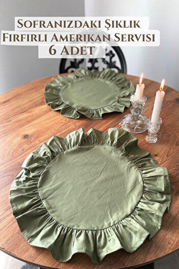 KAMİZ Frilly Khaki Green Placemat Round