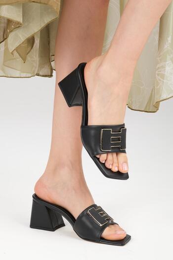 Mio Gusto Erna Black Color Women's Slippers with Buckle Accessories