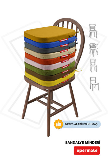 XPERMATE Standartfit Oval Sandalye Minderi Fermuarlı Yıkanabilir Kılıf Bağcıklı Su Ve Yağ Itici 42x42x5 Bej