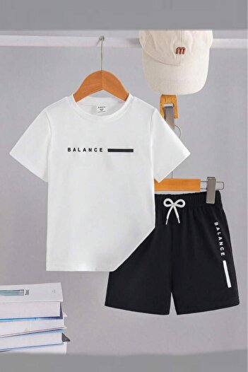 NO 601 Boy's White Balance Printed Tshirt Shorts Bottom-Top Set 5-6 / 11-12 Years Old