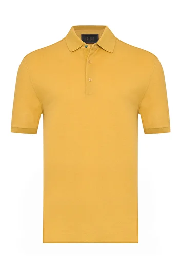 Gallus Mustard Polo Neck Pique Cotton Regular Fit T-Shirt