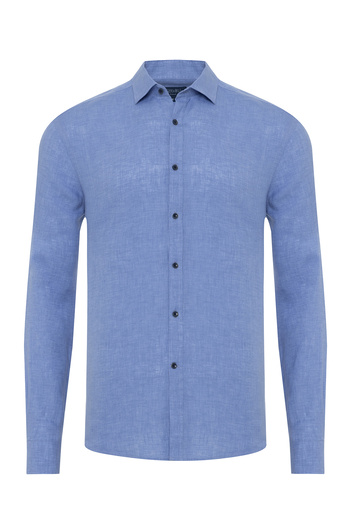 Germirli Blue Soft Collar Tailor Fit Linen Shirt