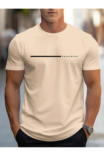 EFFRENATU Blank Ver Printed Cotton Fabric Crew Neck Beige Short Sleeve Men's T-Shirt