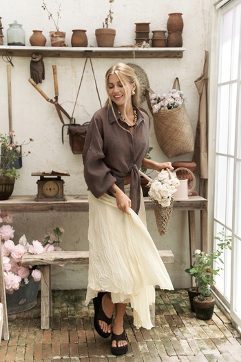 BOHEMAİ Assa Pleated Yellow Skirt