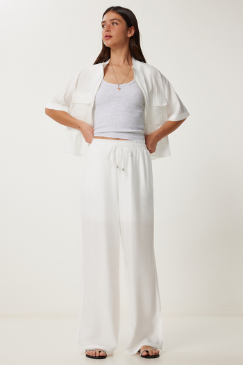 Lovelyİstanbul Crinkle Effect Jacket Pants Suit Ecru Ldp0053