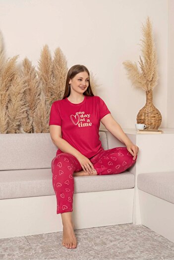 GUAVA+ Women's Crew Neck Buttonless Oversize Cut Viscose Summer Short Sleeve Plus Size Pajama Set