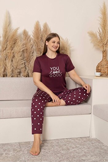GUAVA+ Women's Crew Neck Buttonless Oversize Cut Viscose Summer Short Sleeve Plus Size Pajama Set