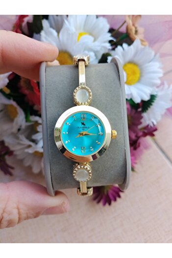 Enjoy Gold Color Women Wrist Watch with Turquoise Dial Cluppolo Shine Elegance