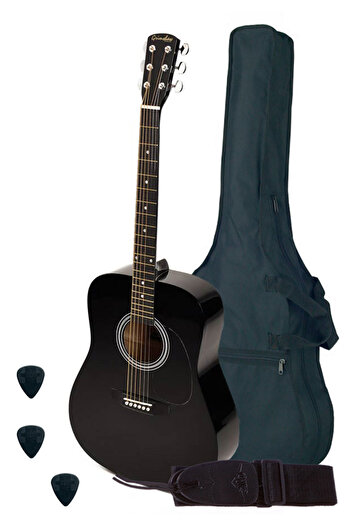Nashville GSD60BK Basic 1, dreadnought western acoustic guitar set, black, bag, strap, 3 picks