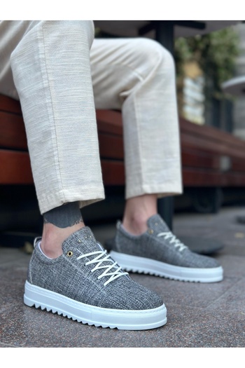 BOA BA0152 Lace-up High Sole Gray Melted Linen Men's Shoes