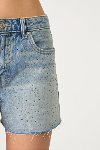 Stradivarius Parıltılı denim şort