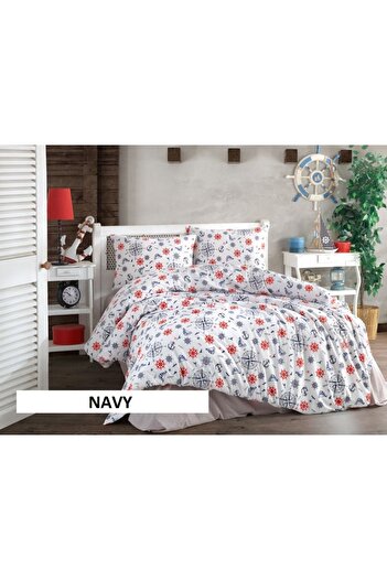 Homelux Duvet Cover Set 200x220 cm + 2 Pillowcases 50x70 cm, Acasa, 100% Cotton, White/Red/Blue