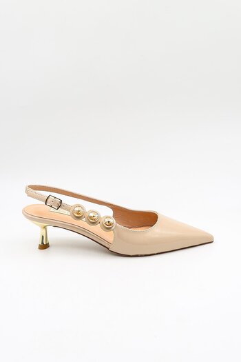 KRISTE BELL Women's Buckle Stone Detailed Classic Heeled Shoes Kb50305030 Beige Patent Leather