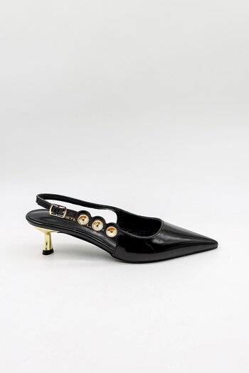 KRISTE BELL Women's Buckle Stone Detailed Classic Heeled Shoes Kb50305030 Black Patent Leather