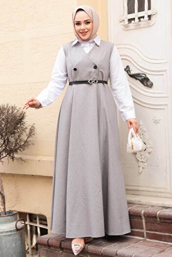 N.S NEVA STYLE Gray Hijab Gilet Dress 30284Gr