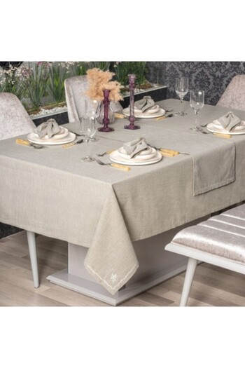 Cotton Box Embroidered Tablecloth Set, Cotton Box, Pera Toprak, Beige