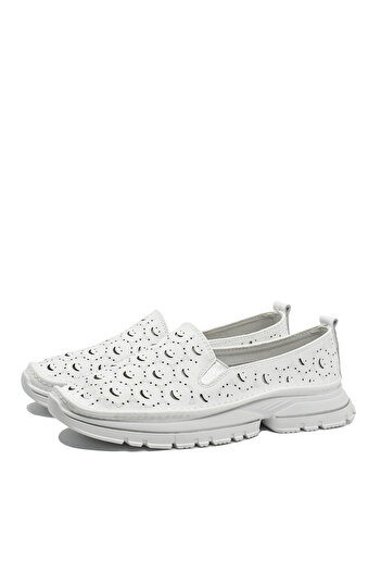 gallop Women's Gallop White Moccasins made of natural leather with perforated smile pattern