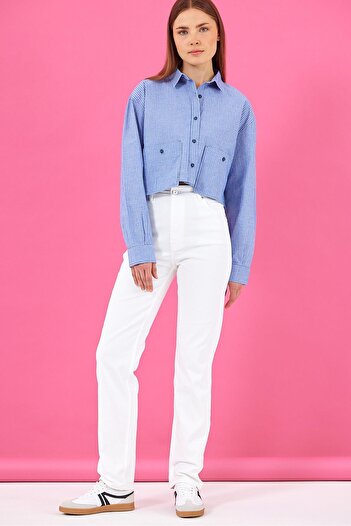 VENA Marrakesh White High Waist Straight Jean Trousers - Women