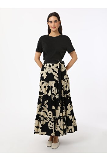 Refka Printed Viscous Skirt - Black - Beige Patterned - Refka