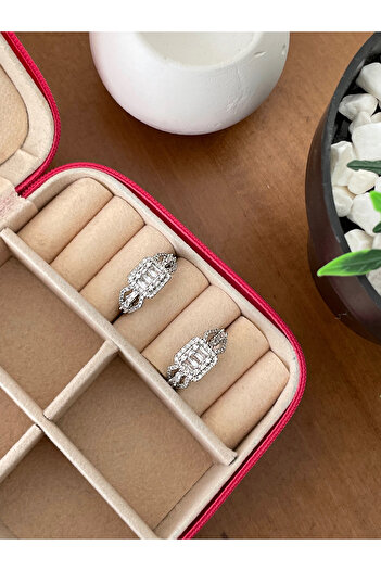 JELLY Women's Steel Silver Color Diamond Setting Sparkling Zircon Baguette Stone Square Model Design Ring