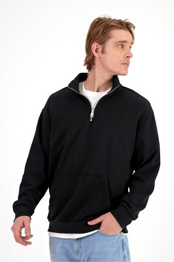 VENA Men's Bruce Black Stand Collar Half Zipper Sweatshirt