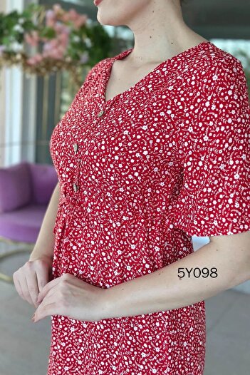 sharin Women's V-Neck Buttoned Summer Woven Midi Dress 4C-2330