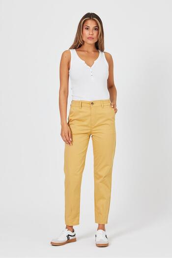 VENA Norah Women's Gabardine Trousers - Honey Foam and Elastic Waist