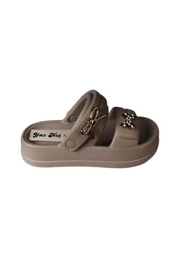 Akınal Bella Akinalbella Black White Grey Women's Stoned Sea Pool Plage Casual Backstrap Slippers Heel Height 4