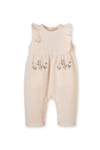 Patique Kids Cream Embroidered Linen Cotton Girl's Jumpsuit